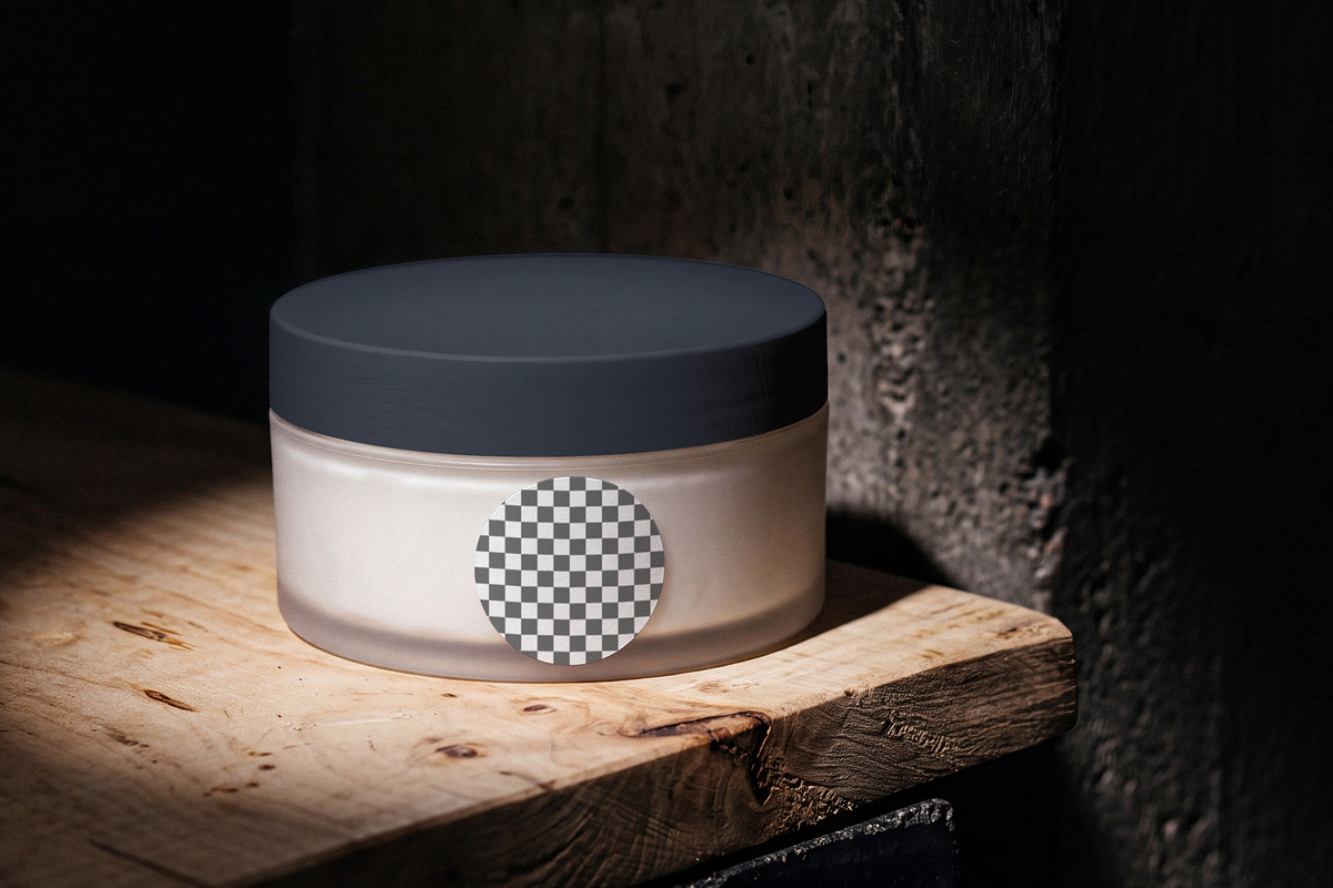 Frosted Glass Cosmetic Jar Mockup, a Packaging Mockup by Designer Dude (Photo 2 of 2)