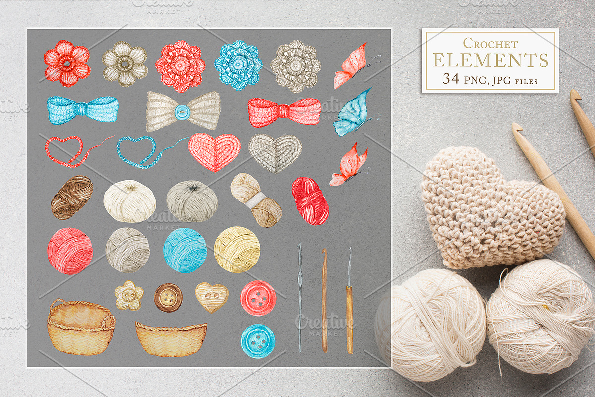 Crochet Knitting Watercolor logotype, an Object Graphic by svetlanaARTdreams (Photo 2 of 13)