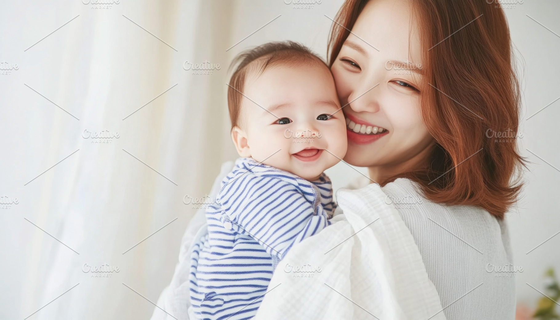 Newborn korean baby in arms of mother, a Photo by Dvoevnore photos