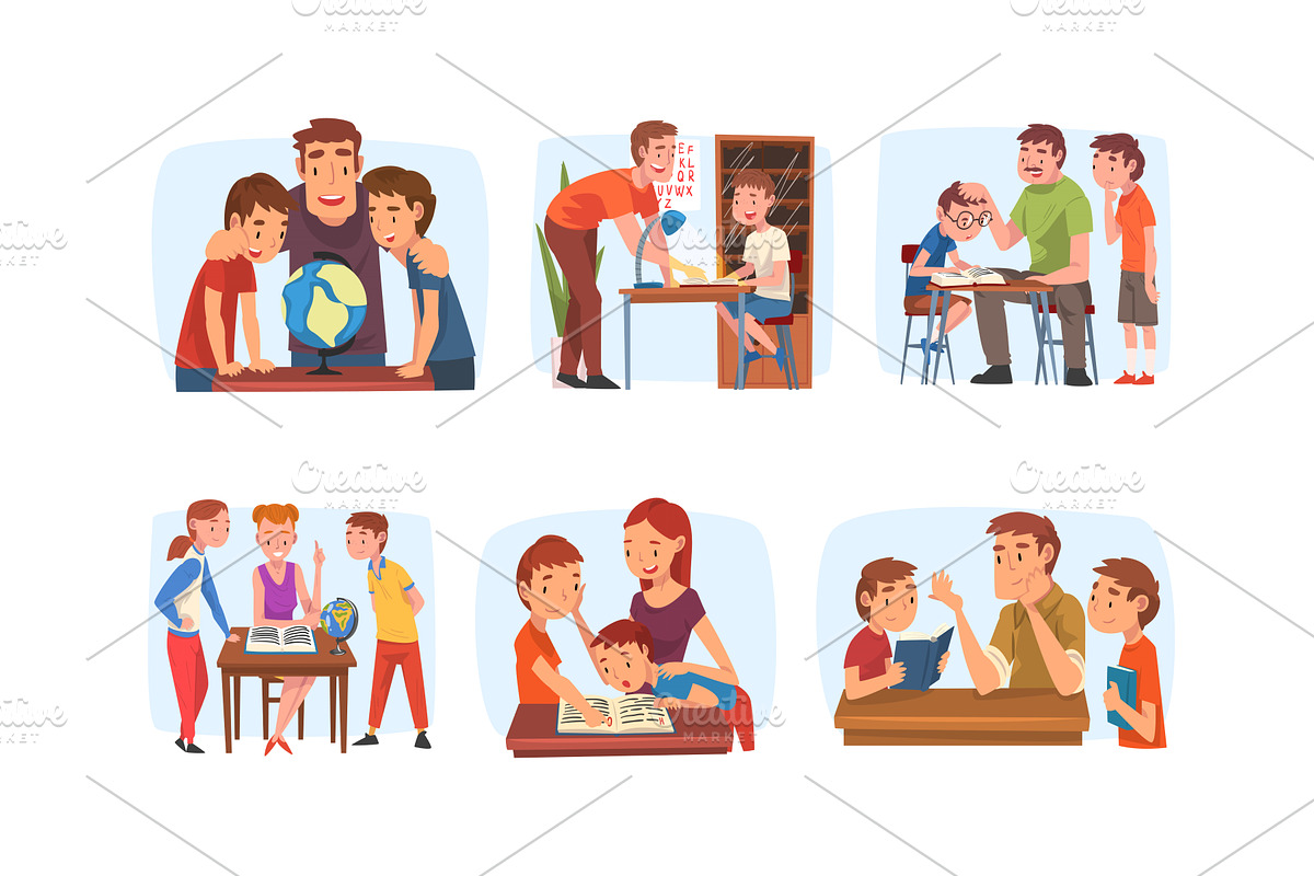 Parents Teaching Their Children at, a Person Illustration by TopVectors
