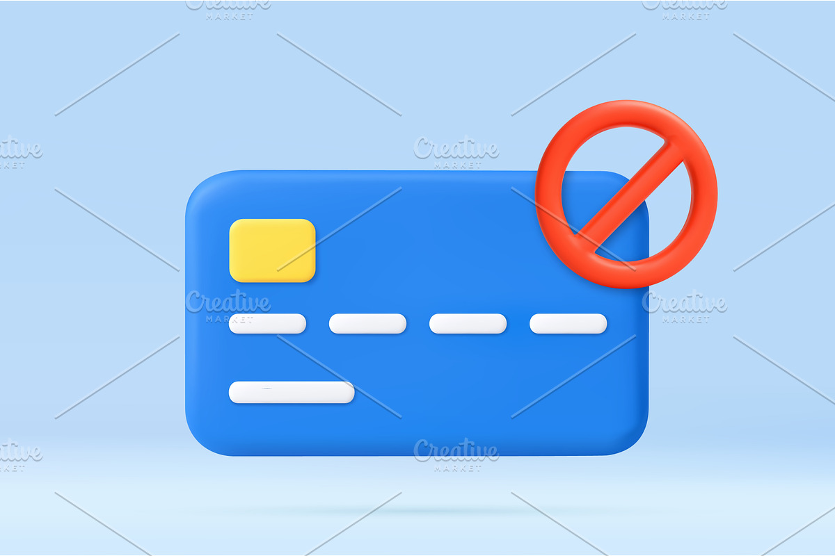 3d Credit Card Declined Icon with, a Finance Illustration by ModVector