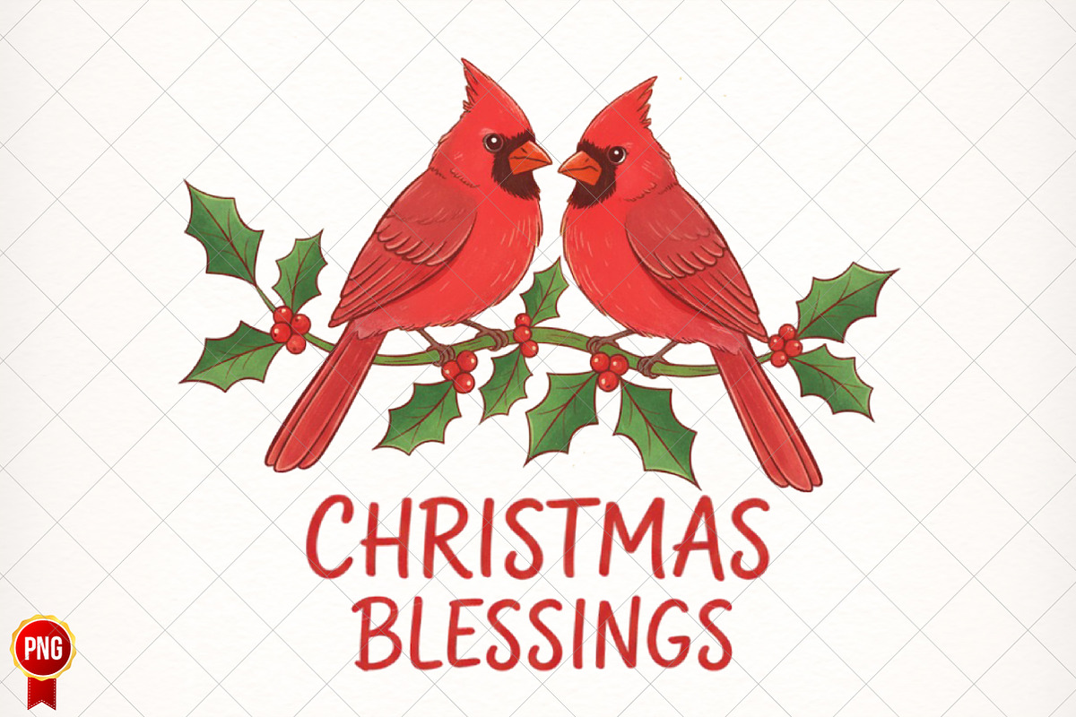 Christmas Blessings Cardinal PNG, an Illustration by SinaCreation (Photo 1 of 7)