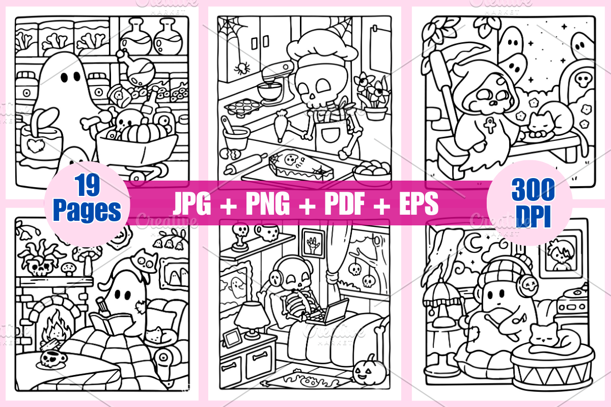 Spooky Character Coloring Pages, a Seasonal Illustration by Daisy Doodle