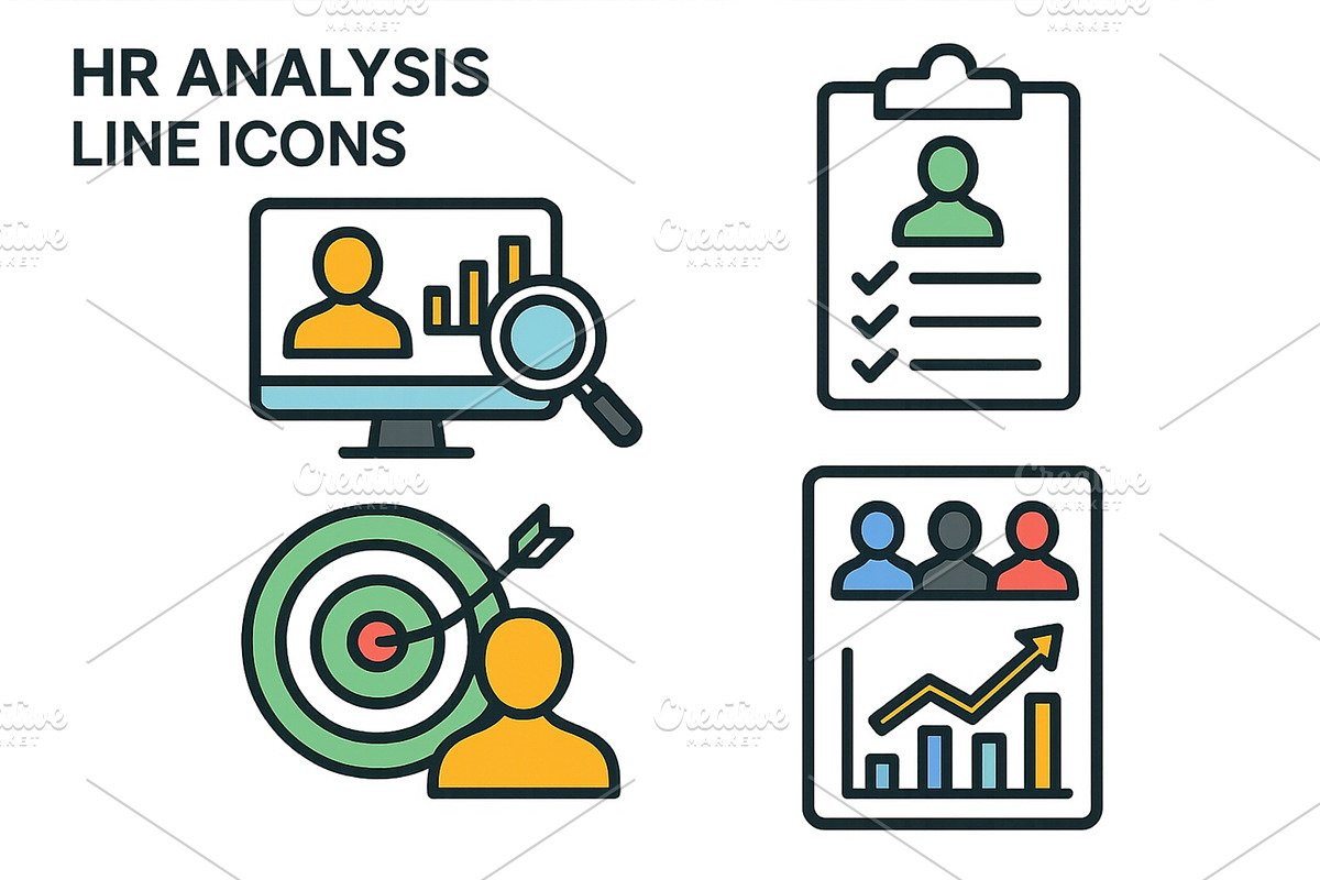 HR analysis with line icons showing, a Finance Illustration by ZinetroN