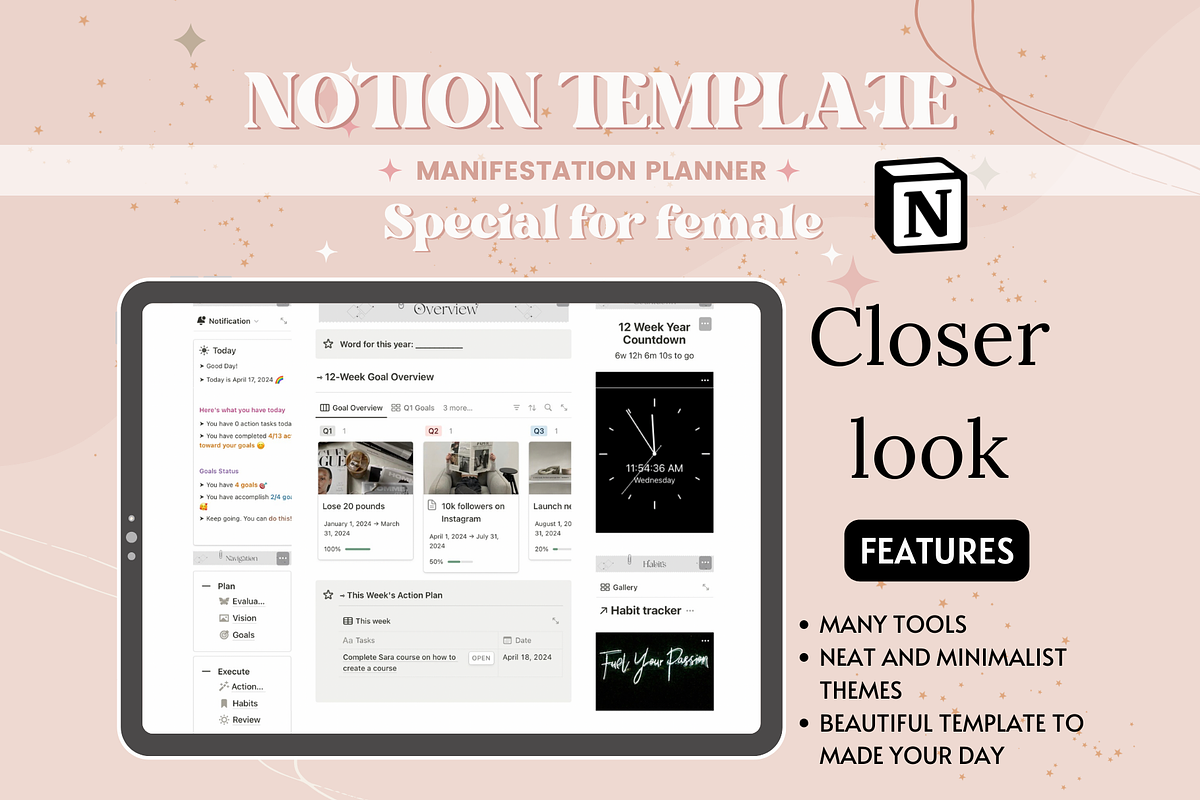 Manifestation Notion Template, a Templates & Theme by bellaROSEworkshop (Photo 6 of 10)
