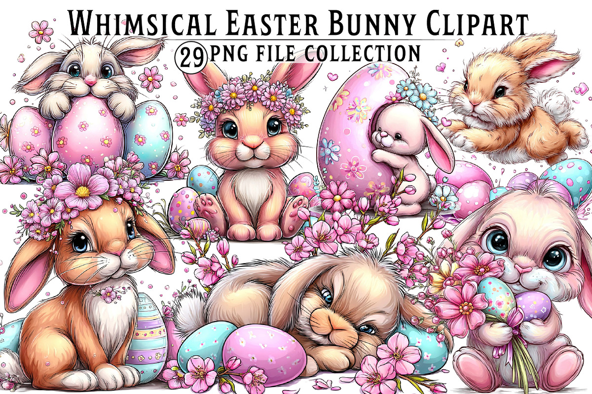 Whimsical Easter Bunny Clipart, an Illustration by Dream Creation (Photo 1 of 6)