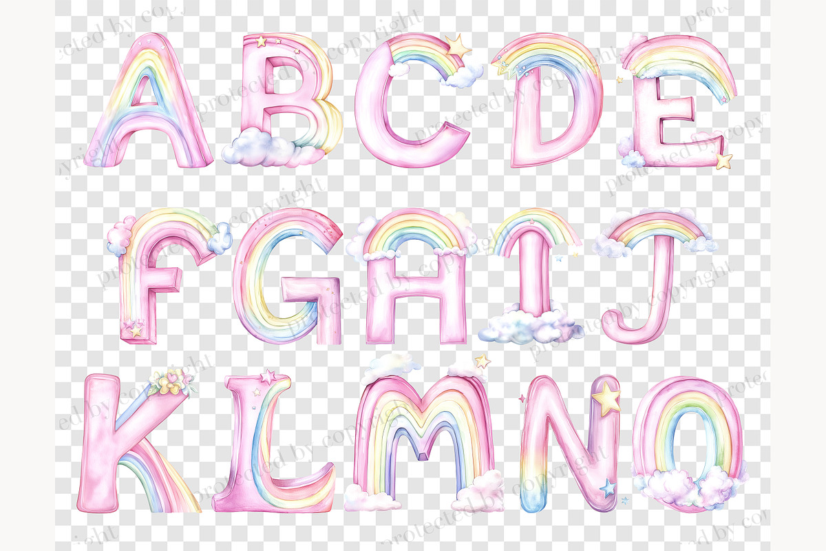 Rainbow Alphabet Clipart, a Decorative Illustration by GlamArtZhanna (Photo 5 of 7)