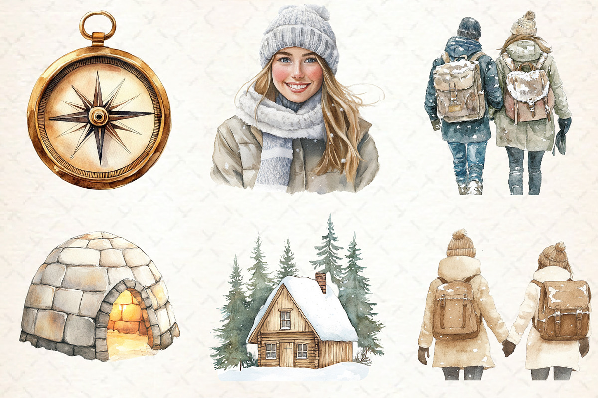 Watercolor Rustic Winter Clipart, an Illustration by Libby Wishes (Photo 2 of 7)