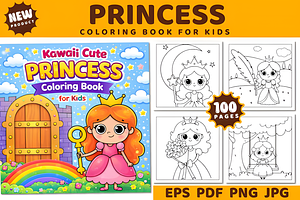 Kawaii Cute Princess Coloring Book, a Decorative Illustration by Ink Gallery