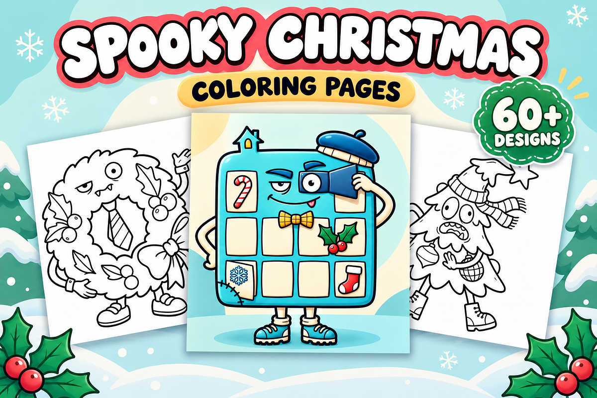 Spooky Christmas Coloring Pages #2, a Seasonal Illustration by Inkivelle Studio (Photo 1 of 3)