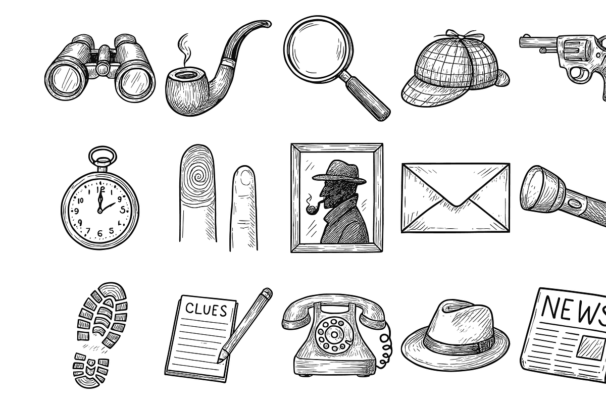 Detective Icon Set, an Object Graphic by nikagraphic