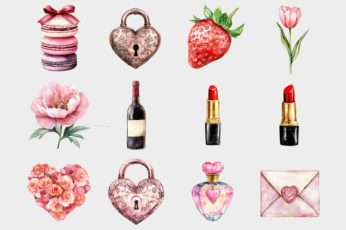 Watercolor Valentines day Clipart, a Seasonal Illustration by Design Market (Photo 3 of 4)