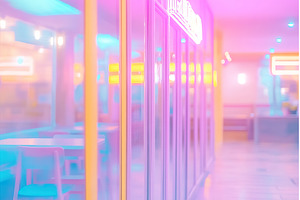 Vaporwave Style Cafe Interior with, an Architecture Photo by Lermont51
