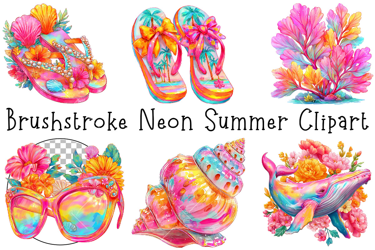 Brushstroke Neon Summer Clipart, an Illustration by OK Design (Photo 2 of 6)