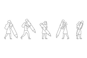 Group of women holding giant pencils, a Person Illustration by GraphiShop