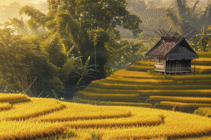 Golden Rice Field at Sunset, a Photo by LOGOCREATIVE
