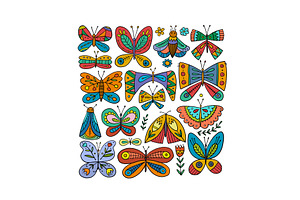 Ornate Colorful Butterflies, Square