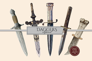 Vintage Daggers Clipart Illustration