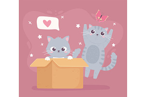 cute kitties cartoon, an Animal Illustration by studiogstock
