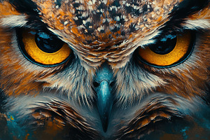 Intense gaze of an owl, captured in, an Animal Photo by Pixeness Studio