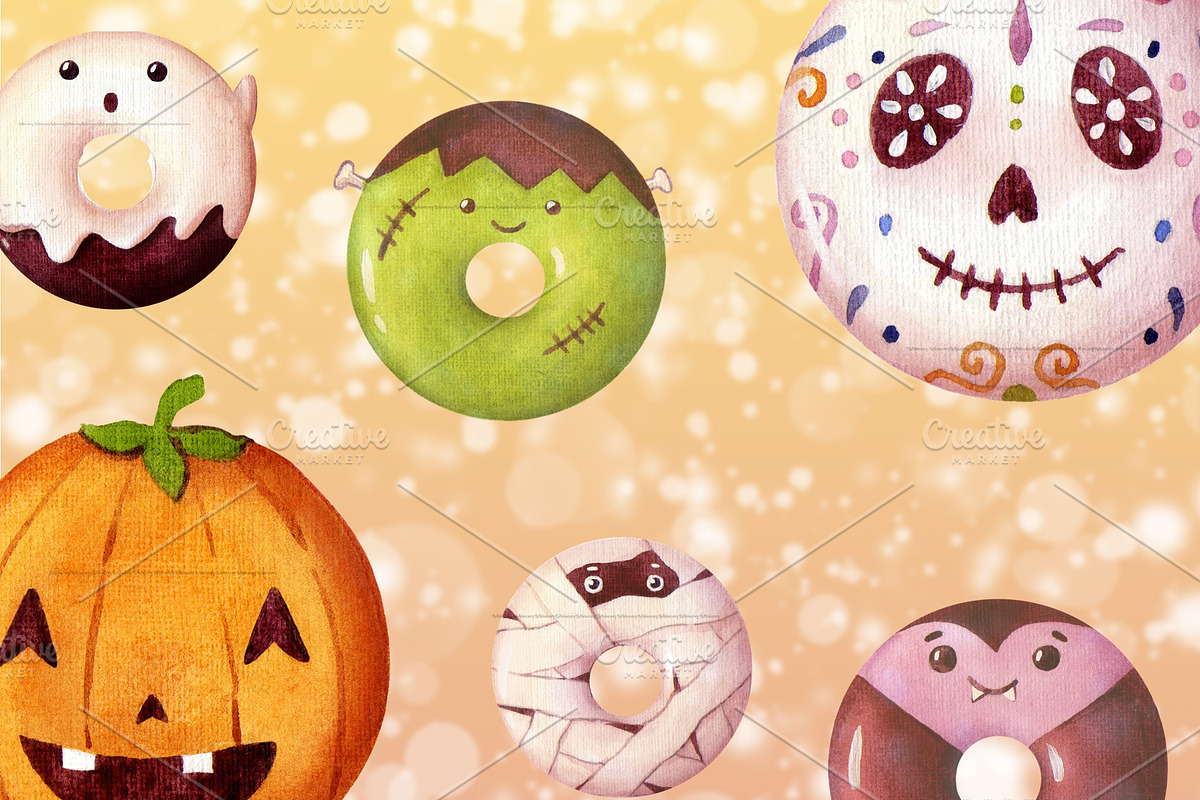 Watercolor Halloween Donut Cliparts, an Illustration by Whimseez (Photo 3 of 4)