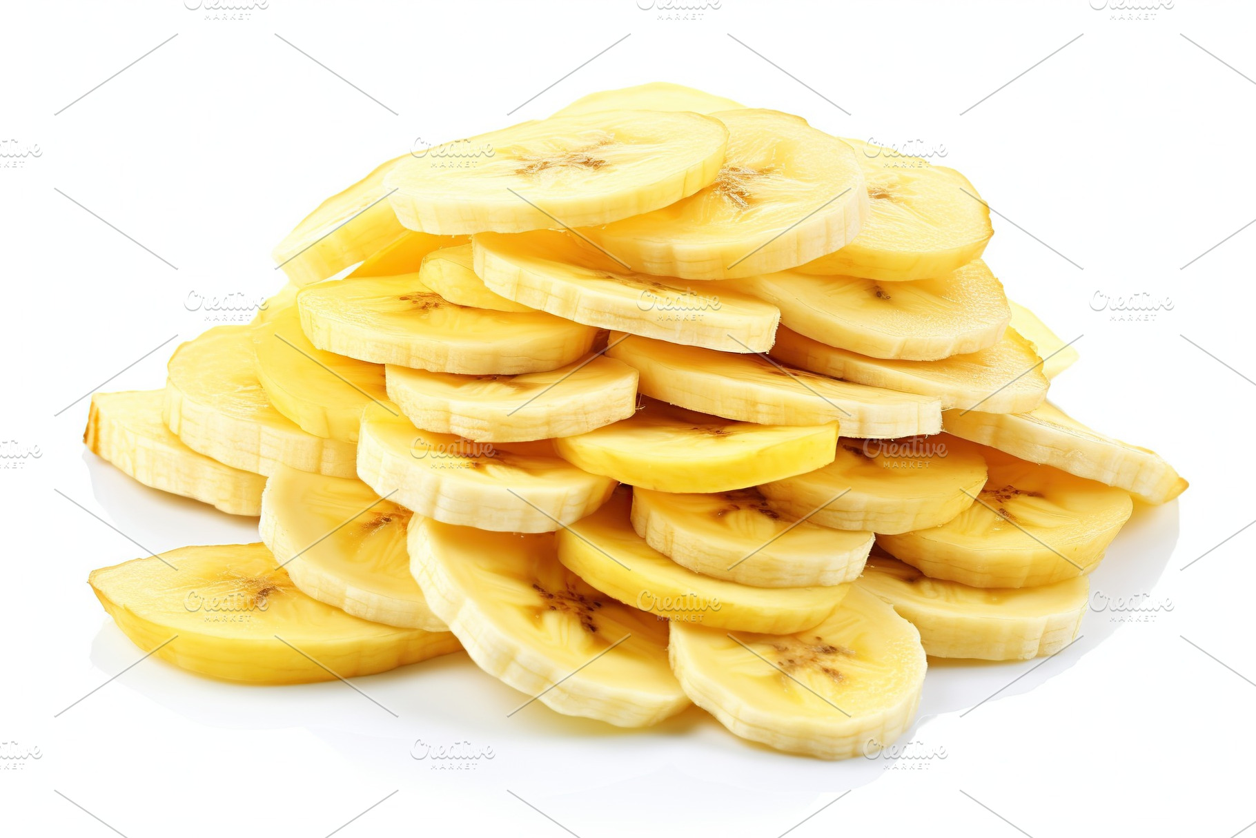 Slices of bananas isolated on white background, a Food & Drink Photo by AlyaAnd