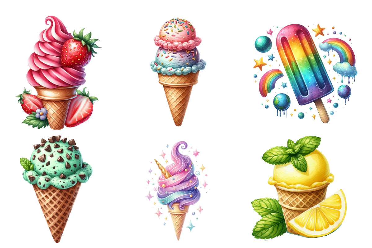 Ice Cream Watercolor Clipart, an Illustration by SinaCreation (Photo 4 of 5)