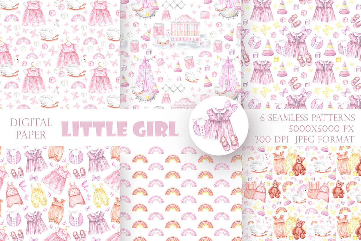 Little girl watercolor set. Nursery, a Person Illustration by SabinaWatercolorArt (Photo 4 of 15)