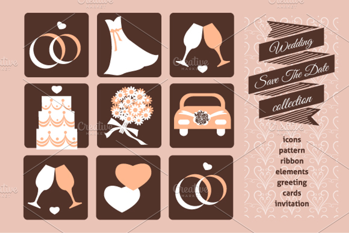 Weeding set - icons and card, an Illustration by zoya (Photo 1 of 3)