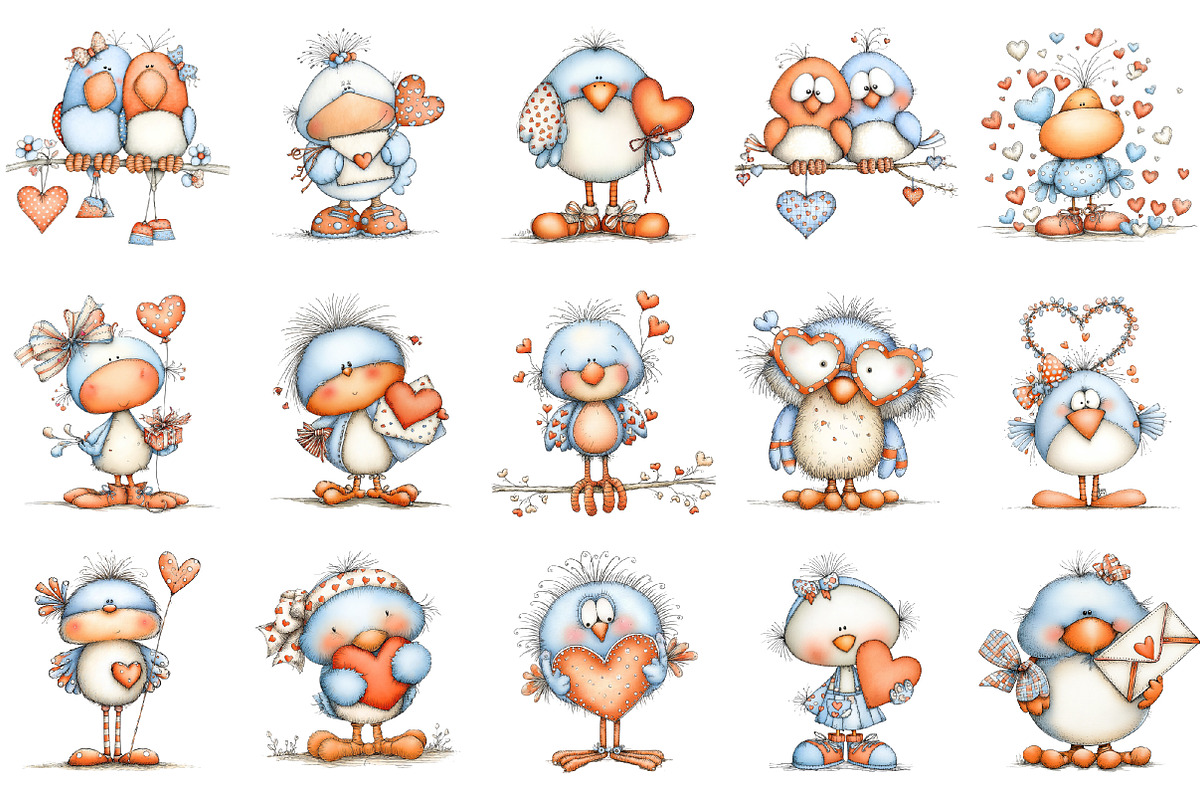 Whimsical Valentine Bird Clipart, an Illustration by designcity5 (Photo 3 of 5)
