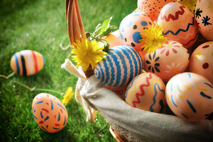Close Up of Colorful Easter Eggs in Basket, a Holiday Photo by Davizro's Market