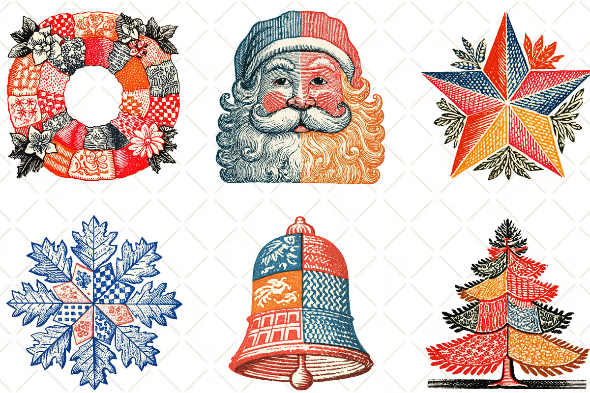 Patchwork Christmas Watercolor, an Illustration by Black Bird Studio (Photo 3 of 6)