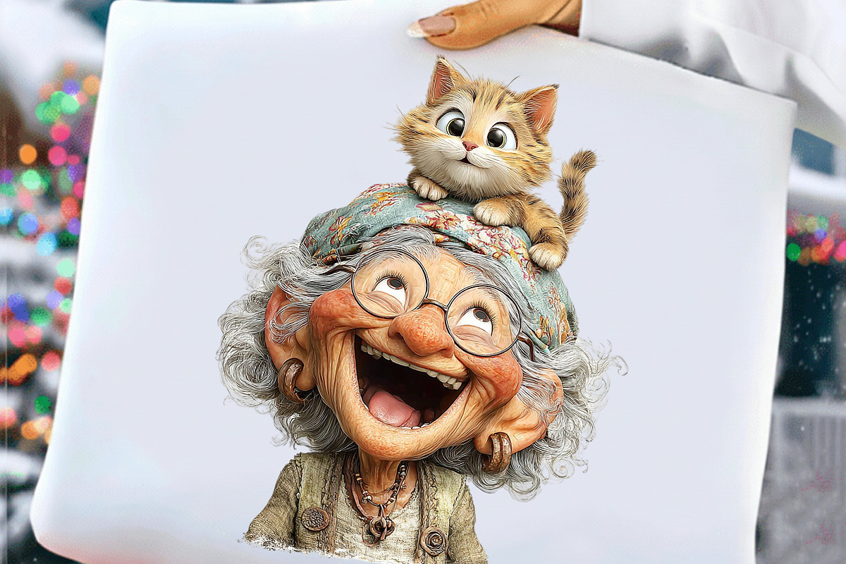 Whimsical Grandma with Kittens PNG, an Illustration by Craft Nest (Photo 6 of 9)
