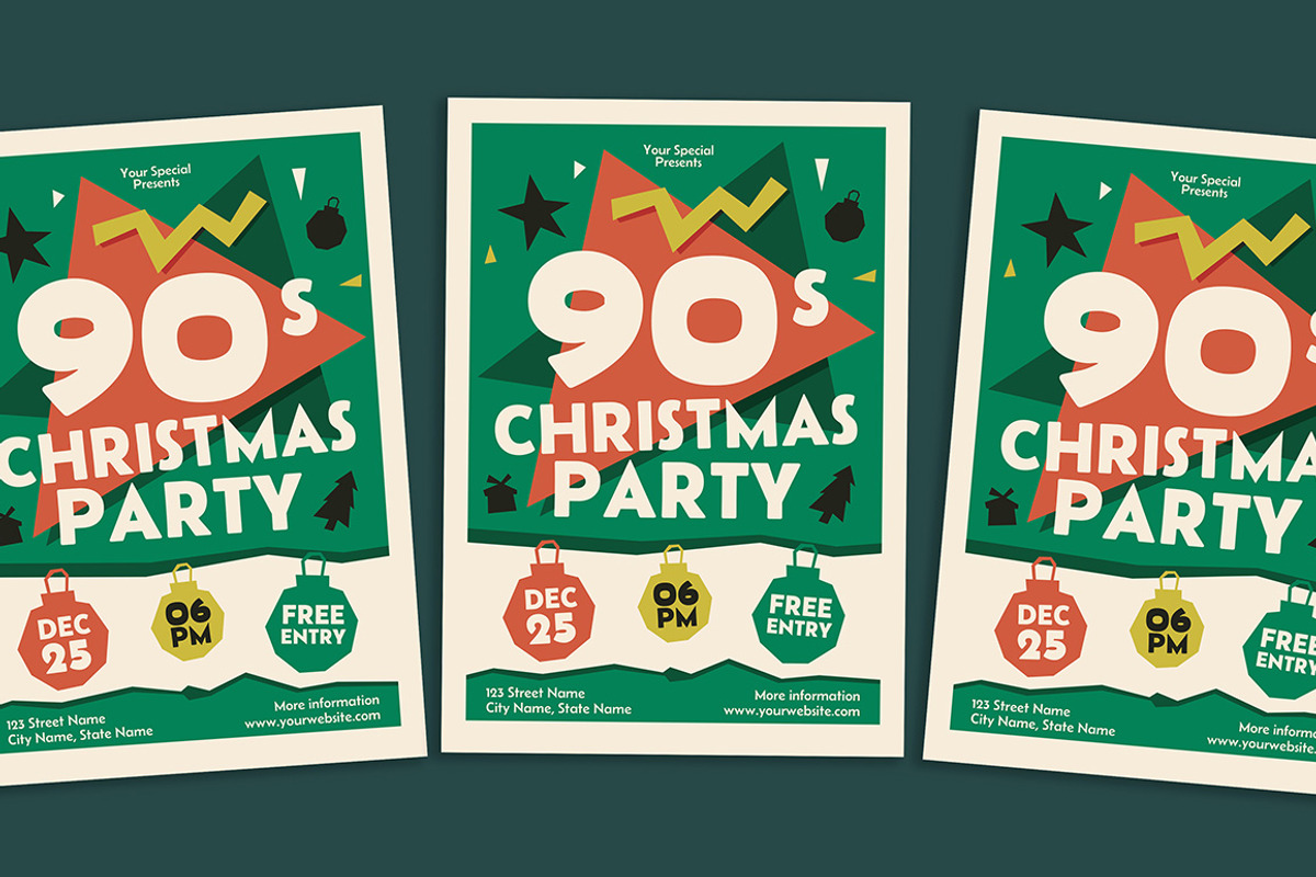 90s Christmas Party Flyer, a Flyer Template by Gumico Studio. (Photo 1 of 3)