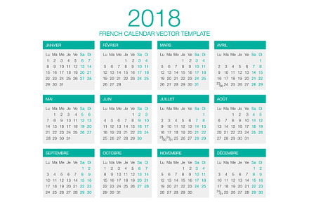 French Calendar Vector 2018