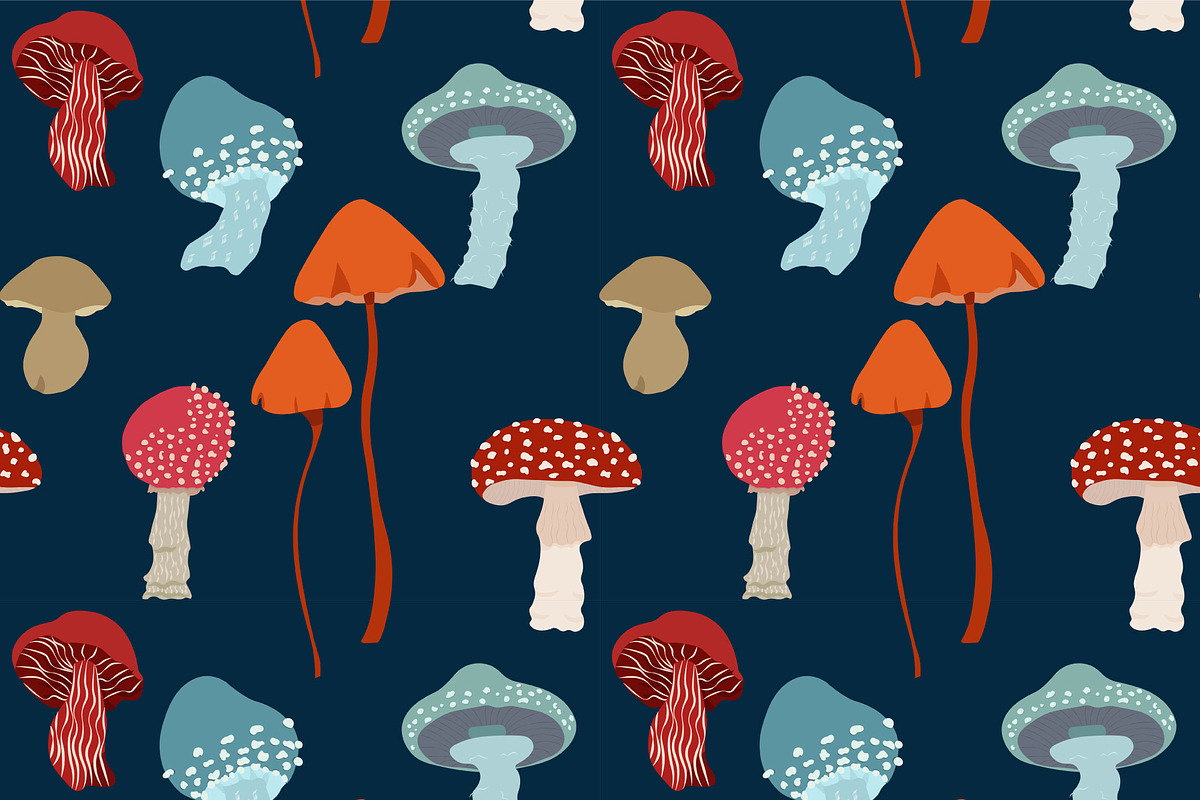 Seamless Mushroom Patterns, an Illustration by uStickery (Photo 5 of 7)