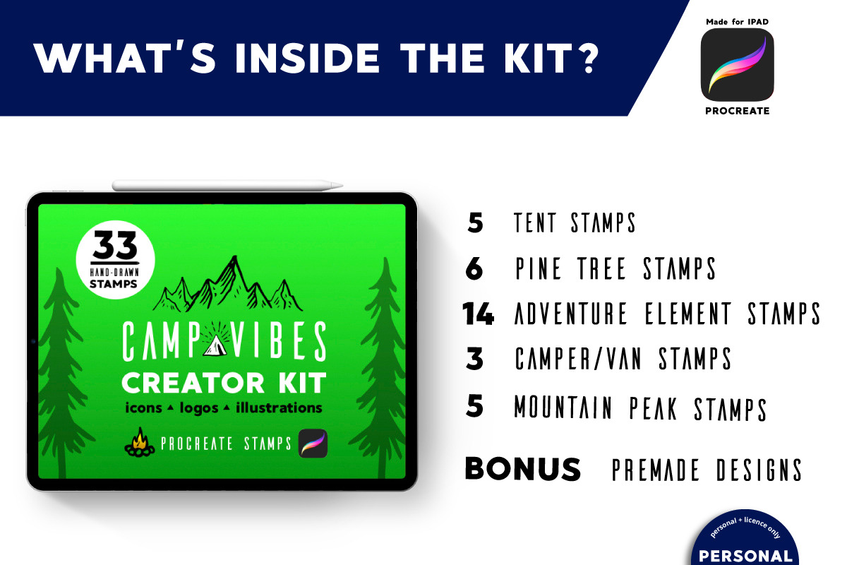 CAMP VIBES - Procreate Stamps, a Brush Add-On by Walking_Designs (Photo 6 of 7)