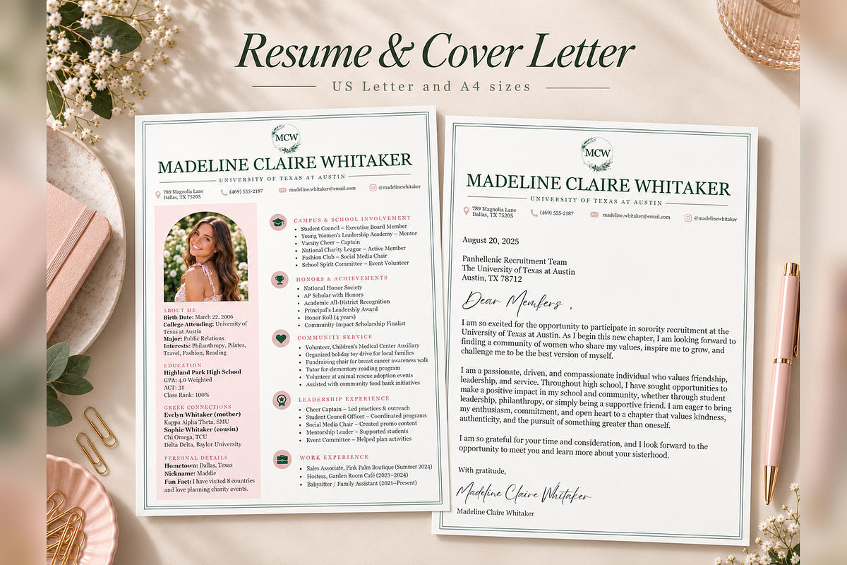Sorority Rush Resume Canva Template, a Resume Template by Moeen (Photo 4 of 8)