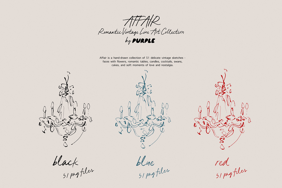Affair: Romantic Vintage Line Art, a Decorative Illustration by Purple (Photo 10 of 13)
