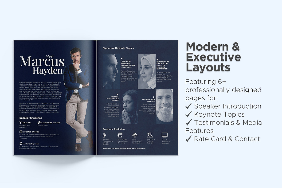 Speaker Media Kit Template in Canva, a Brochure Template by Oshin Design (Photo 2 of 6)