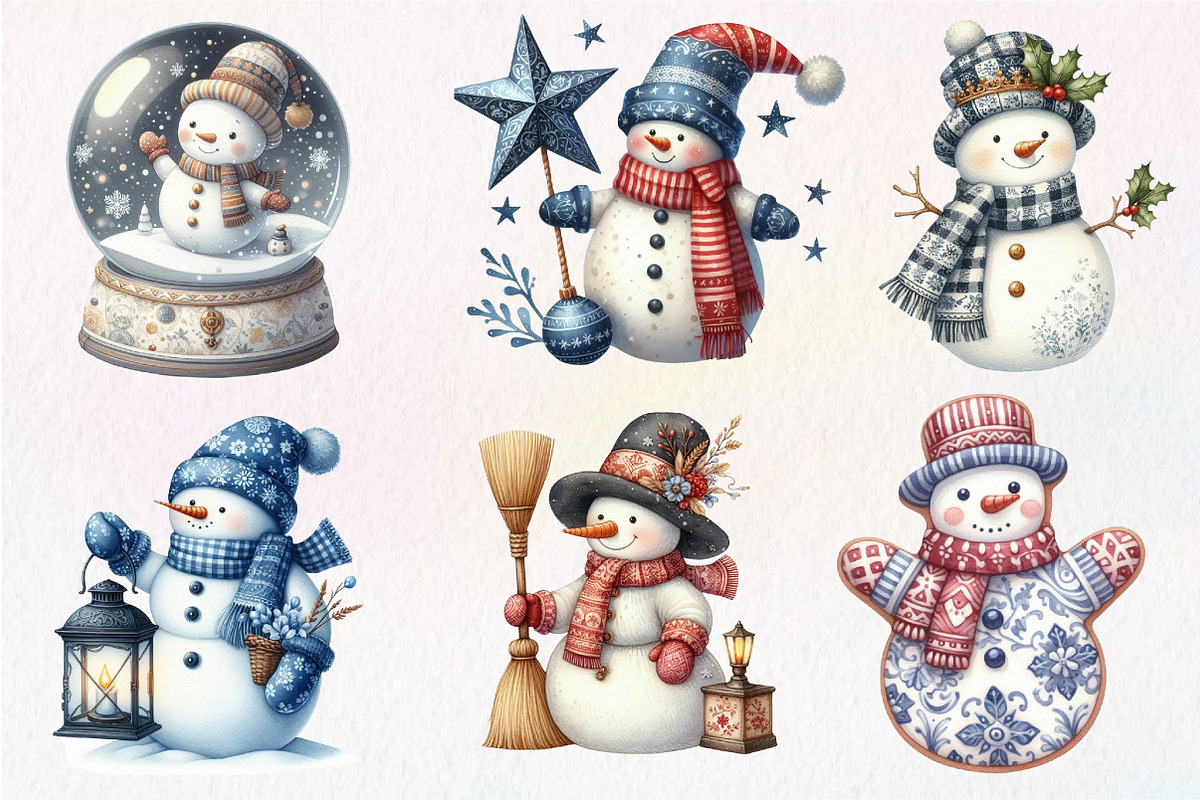 Christmas Blue Toile Snowman Clipart, an Illustration by Dream Creation (Photo 5 of 7)