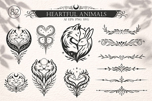 Heartful Animals - Tattoo Vector Set