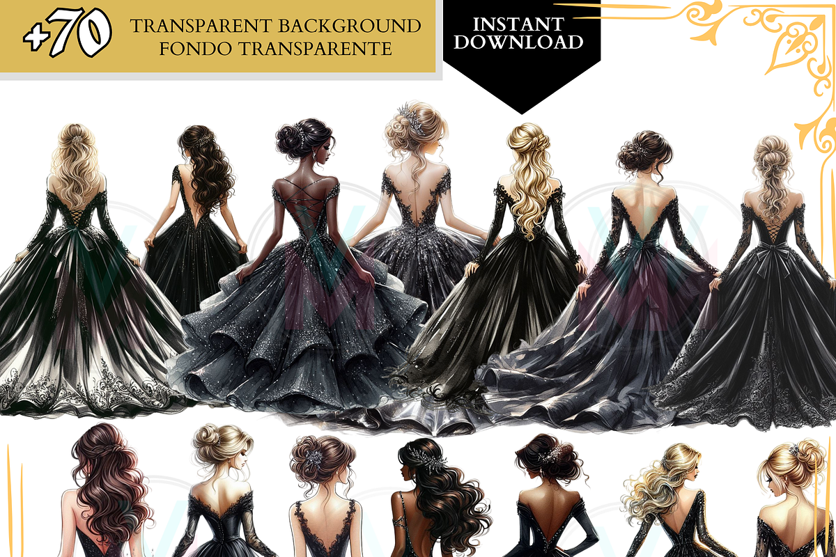 Princess Clipart Black Dress quince, a Person Illustration by VM PARTYS  BY TAIRUMA (Photo 9 of 10)