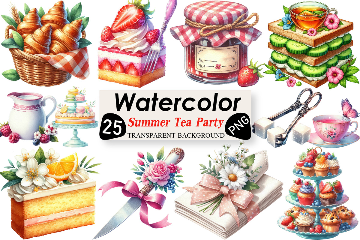 Summer Tea Party Set Clipart, an Illustration by Black Bird Studio (Photo 1 of 6)