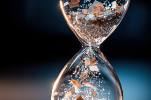 Colorful confetti in a glass hourglass, a Business Photo by AlyaAnd
