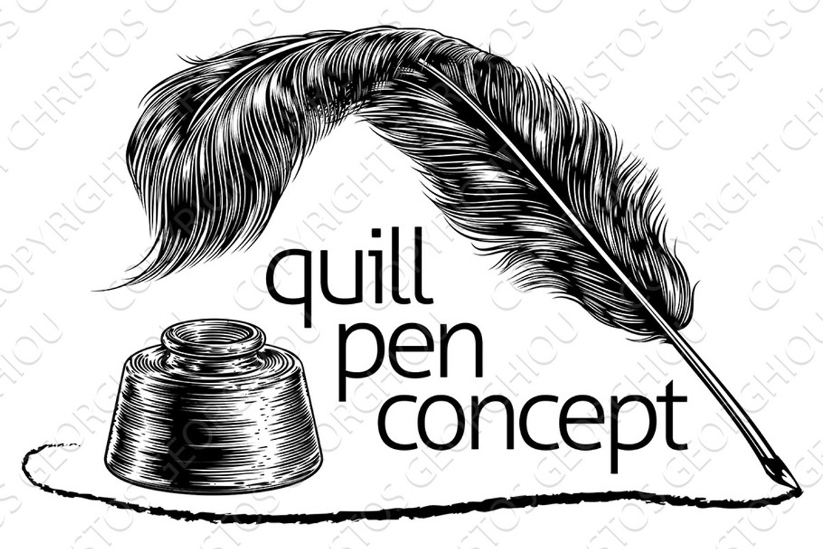 Quill Feather Pen and Ink Well Concept, an Education Illustration by  Christos Georghiou, image size:1200x800