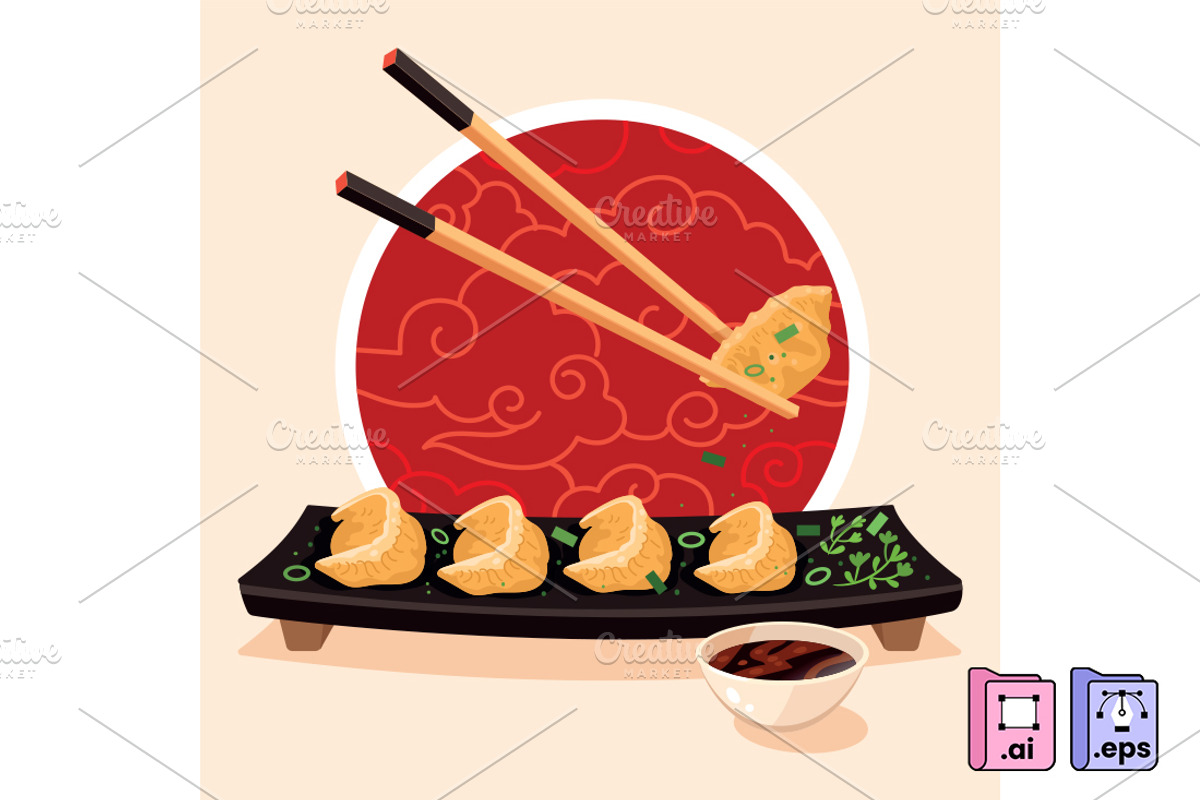 Hand Drawn Flat Gyoza, a Food Illustration by MISS CHATZ (Photo 2 of 3)