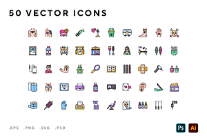 Tattoo studio icons, an Outline Icon by Wencory