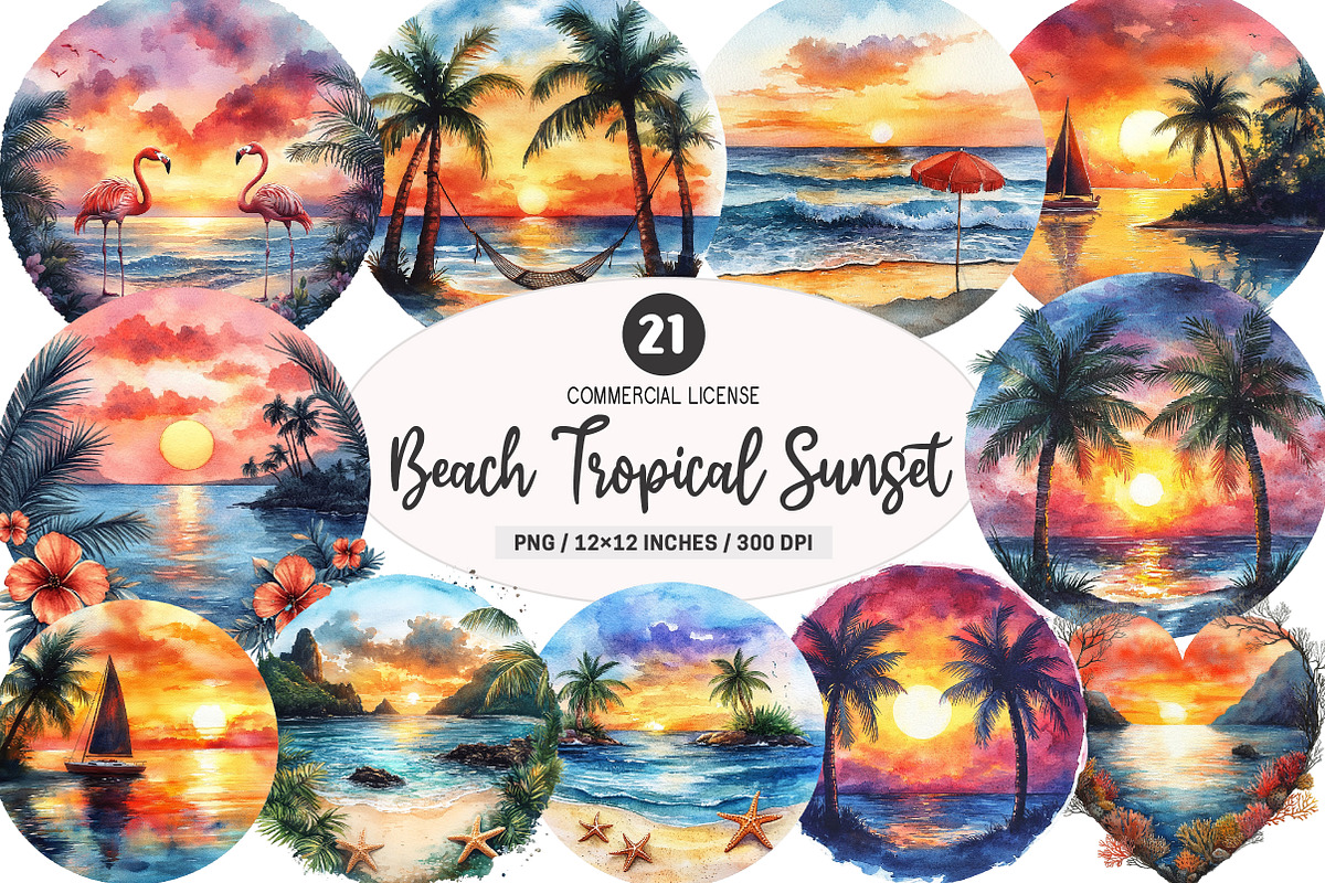 Beach Tropical Sunset PNG, an Illustration by SinaCreation (Photo 1 of 5)