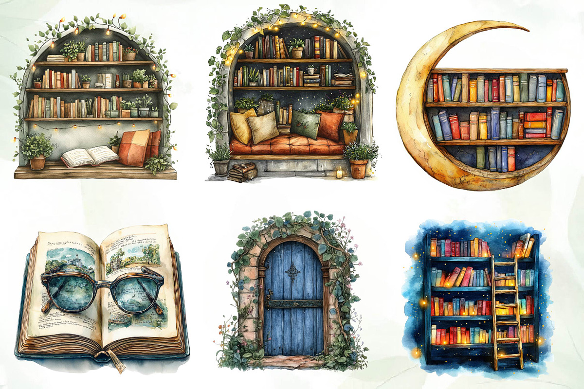 Whimsical Library Clipart, an Illustration by CreationArt (Photo 3 of 5)